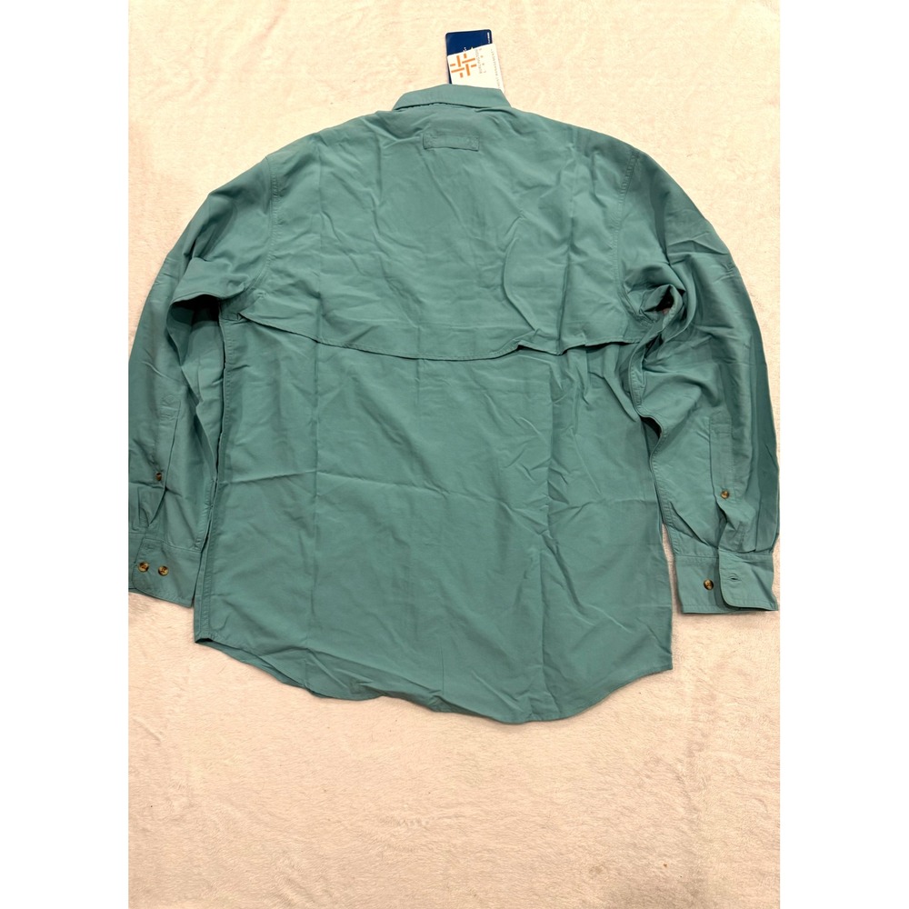 LL Bean Mens Technofine Fishing Shirt Teal Green Long Sleeve Ventilated Medium - Picture 7 of 9